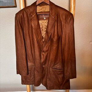 St. Croix Shop Brown Genuine Leather Blazer Jacket Size 46 Soft Supple 2 Button